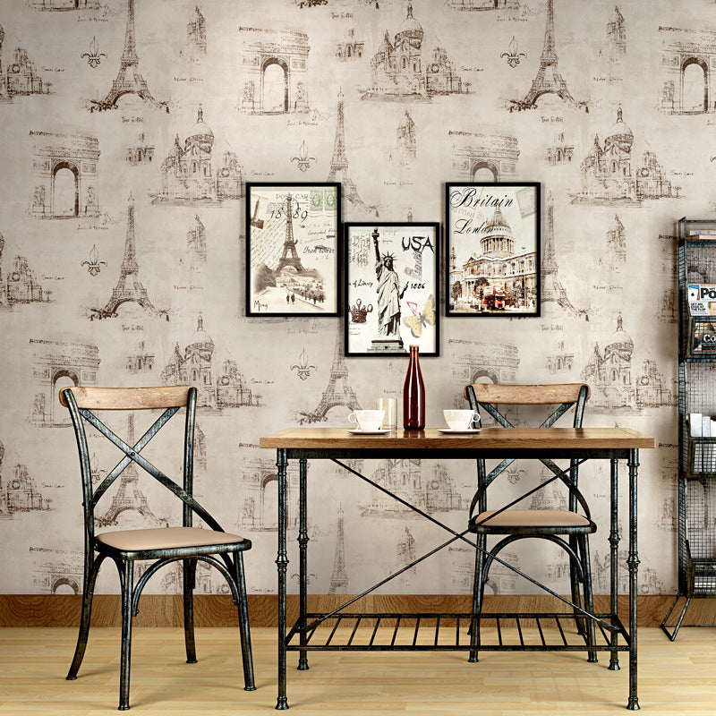 Coffee and Dress Room Wallpaper Eiffel Tower and Traditional European Buildings Design, 33' x 20.5", Non-Pasted