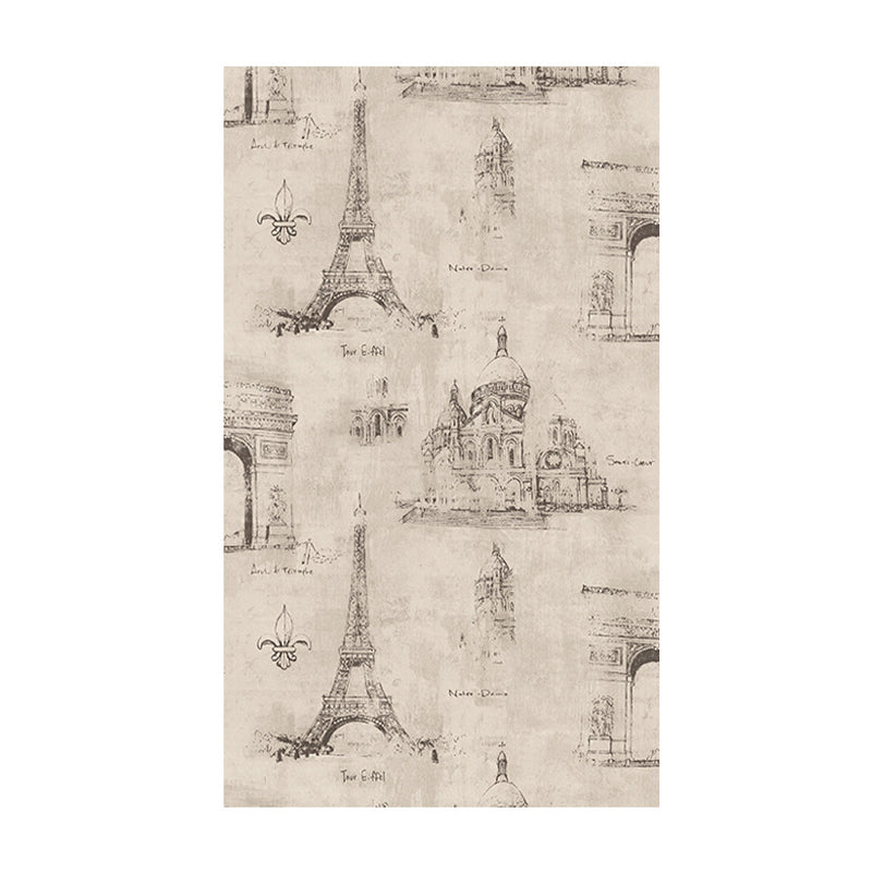 Coffee and Dress Room Wallpaper Eiffel Tower and Traditional European Buildings Design, 33' x 20.5", Non-Pasted