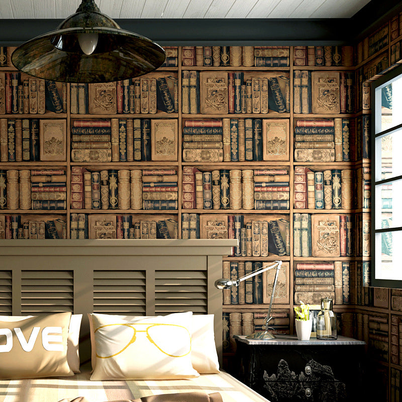 Vinyl 33-foot x 20.5-inch American Country Non-Pasted 3D Print Faux Bookstore Wallpaper