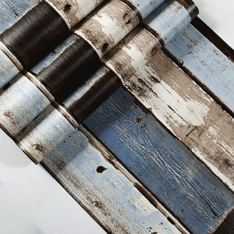 Simple Nostalgic Vertical Wood and Inserted Stone Wallpaper, Non-Pasted