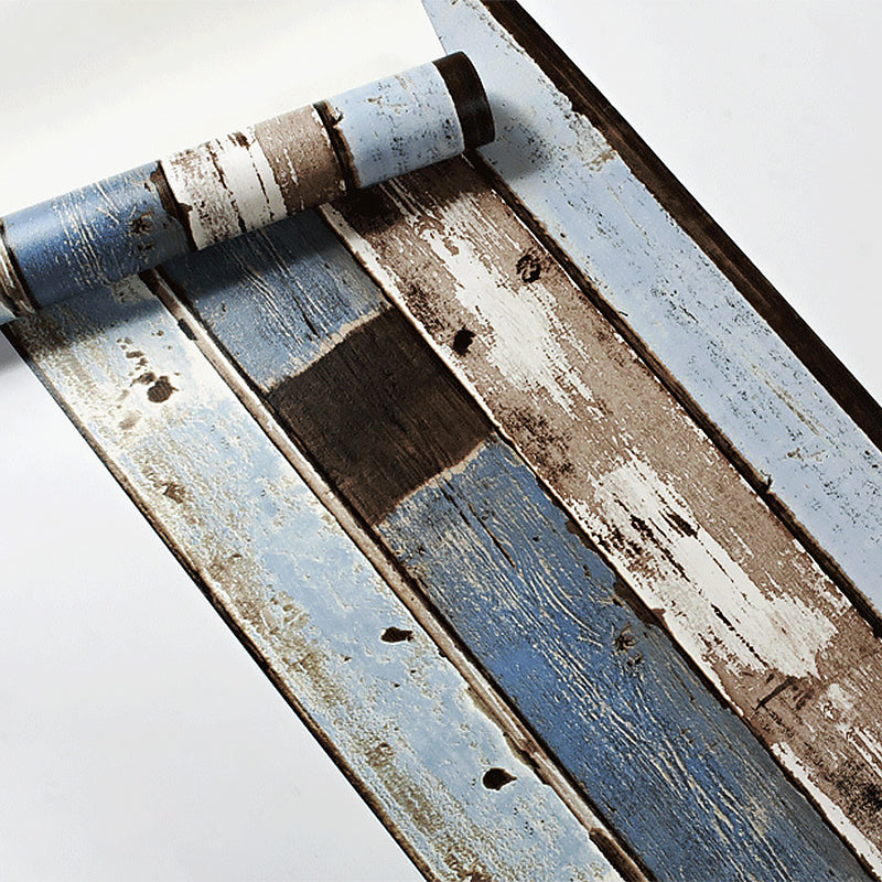 Simple Nostalgic Vertical Wood and Inserted Stone Wallpaper, Non-Pasted