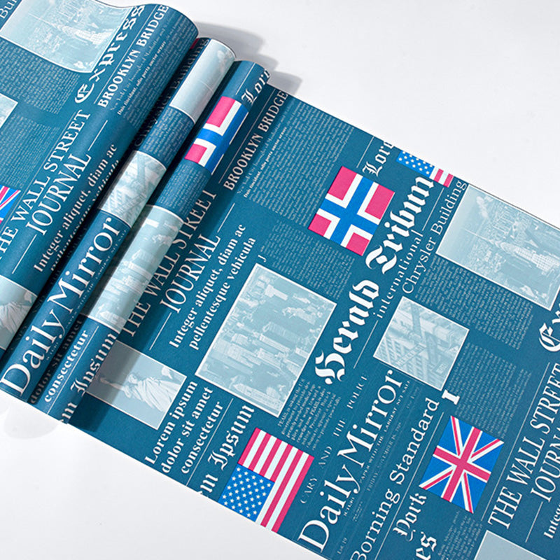 Vintage Newspaper with English Title and USA National Flags 33-foot x 20.5-inch Non-Pasted Washable Wallpaper