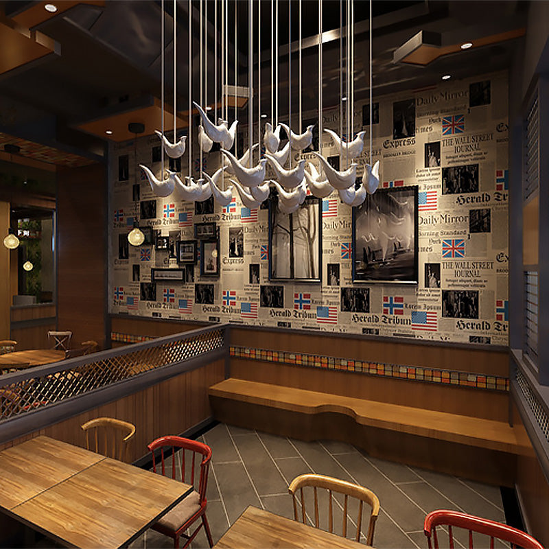 Vintage Newspaper with English Title and USA National Flags 33-foot x 20.5-inch Non-Pasted Washable Wallpaper