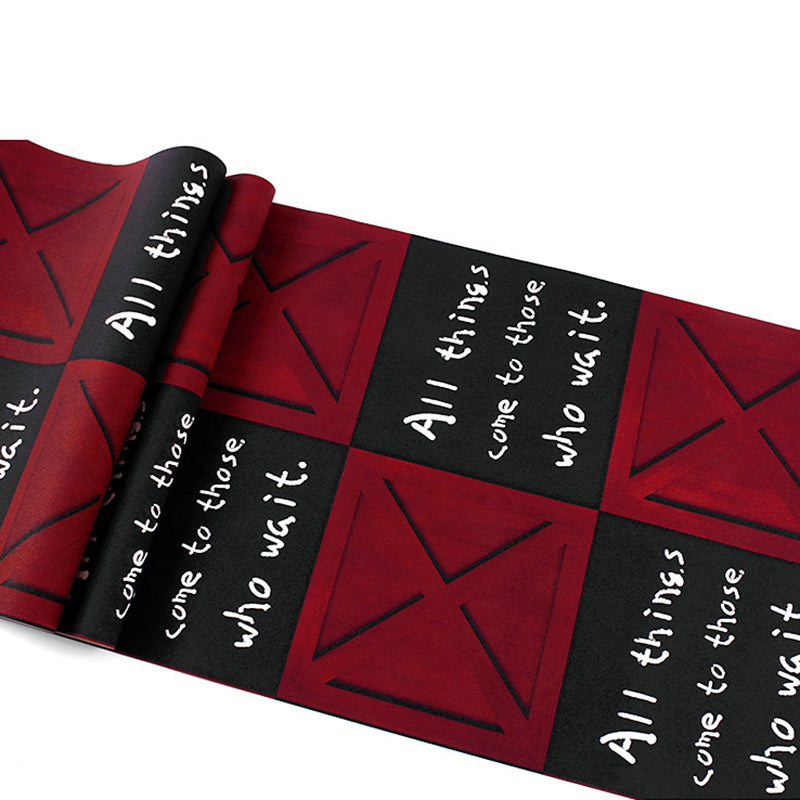 Coffee and Dress Shop Wallpaper Red and Black Square Box with English Phrases Design, 20.5" by 31', Non-Pasted
