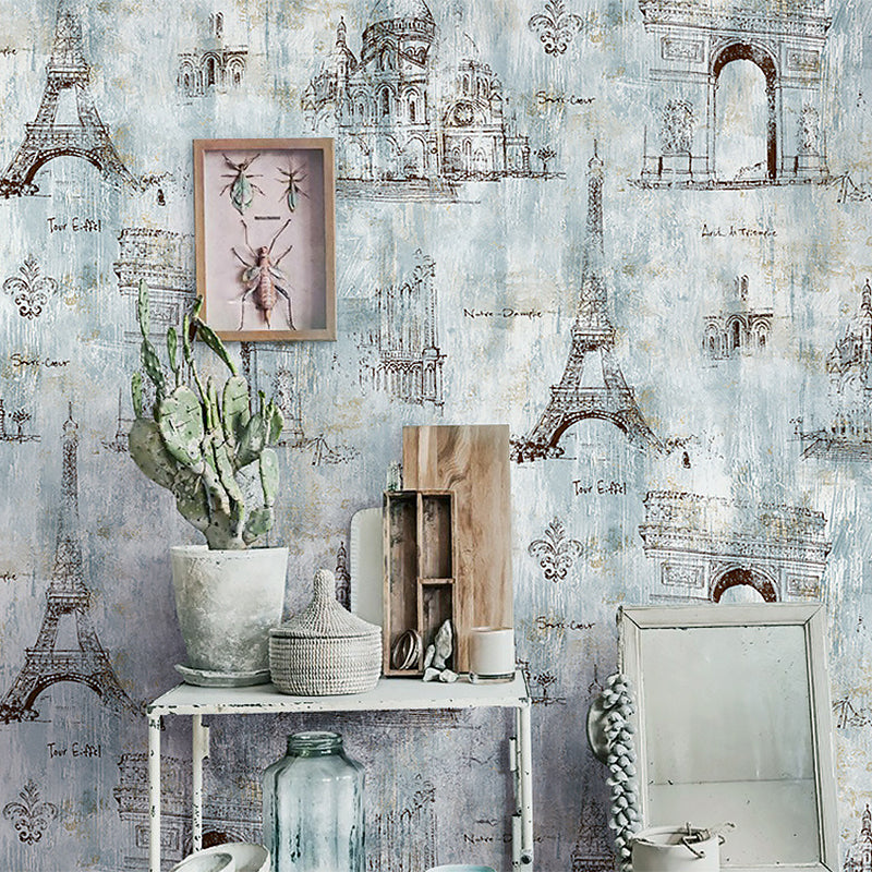 Vinyl Decorative Eiffel Tower Wallpaper Nordic Old Buildings Wall Decor, 21-inch x 33-foot