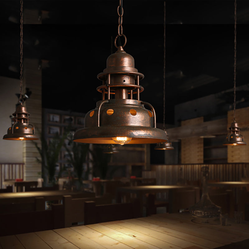 Farmhouse Barn Cenderant Lighting 1 Apparecchiatura sospesa in ferro battuto con design del buco in rame alterato