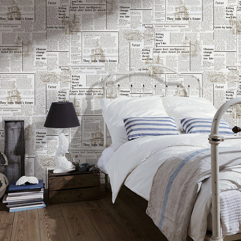 Retro Wall Decor Newspaper in American Style Non-Pasted Wallpaper, 21"W * 33'L