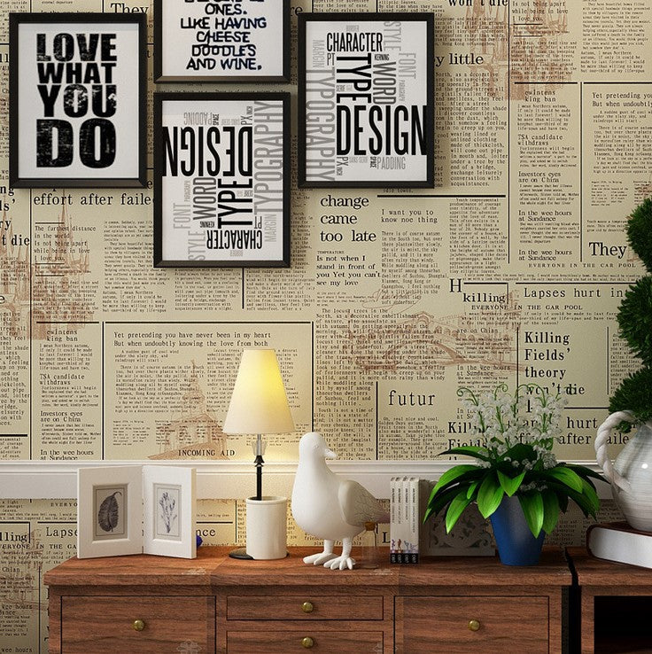 Retro Wall Decor Newspaper in American Style Non-Pasted Wallpaper, 21"W * 33'L