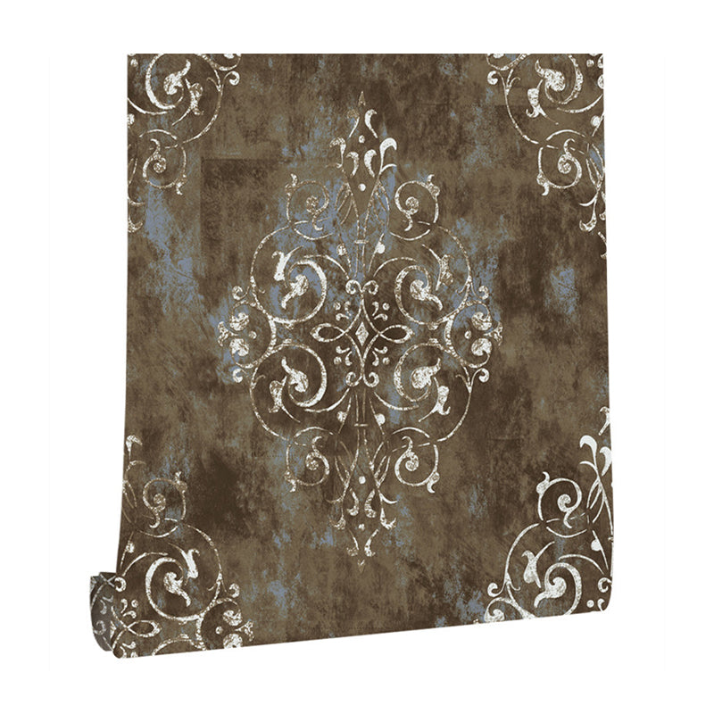 Dress Shop and Coffee Room Wallpaper with Damascus Brown Traditional Harlequins and Floral, 17.5" * 19.5', Self-Adhesive