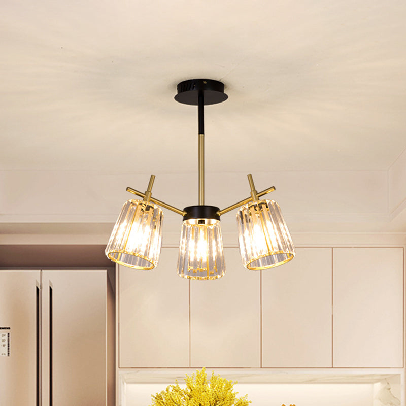 3/6-Light Semi Flush Minimalism Bedroom Flush Mount with Conical Crystal Block Shade in Gold