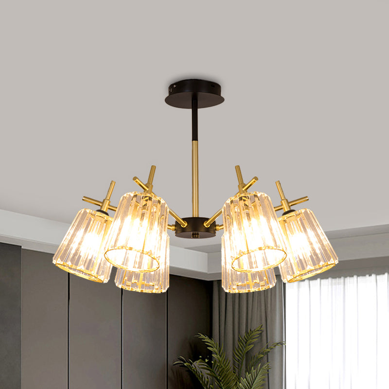 3/6-Light Semi Flush Minimalism Bedroom Flush Mount with Conical Crystal Block Shade in Gold