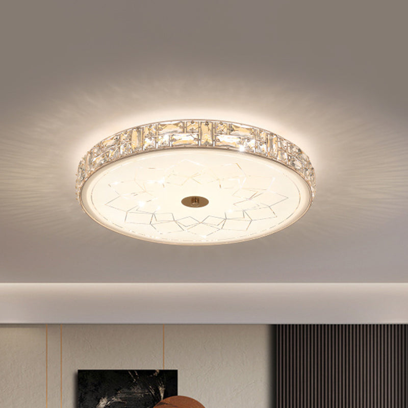 Crystal Round Flush Mount Minimalist LED Bedroom Ceiling Light in Gold with Glass Diffuser