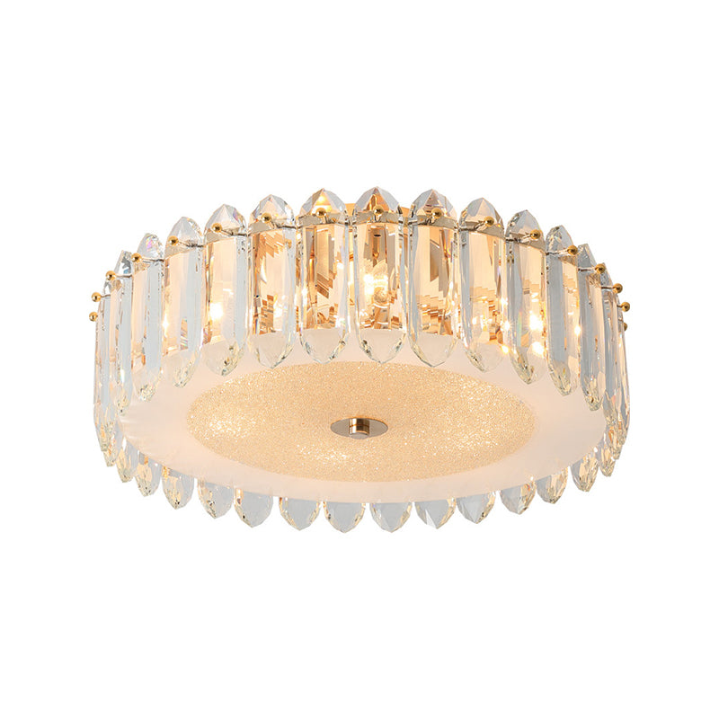 Drum Crystal Flushmount Lighting Simple 6 Bulbs Bedroom Flush Montaggio Light Fixture in Gold