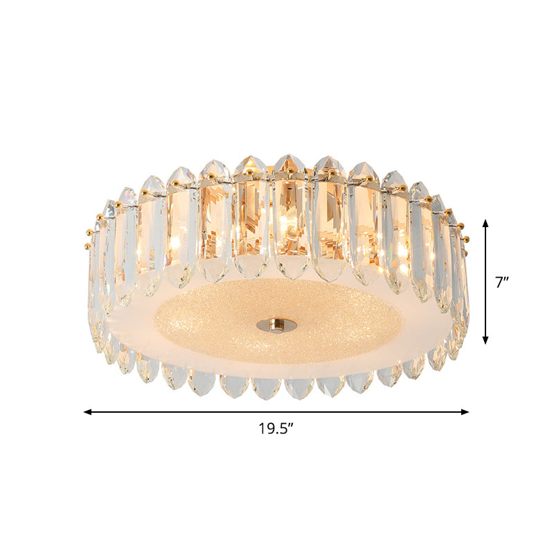 Drum Crystal Flushmount Lighting Simple 6 Bulbs Bedroom Flush Montaggio Light Fixture in Gold