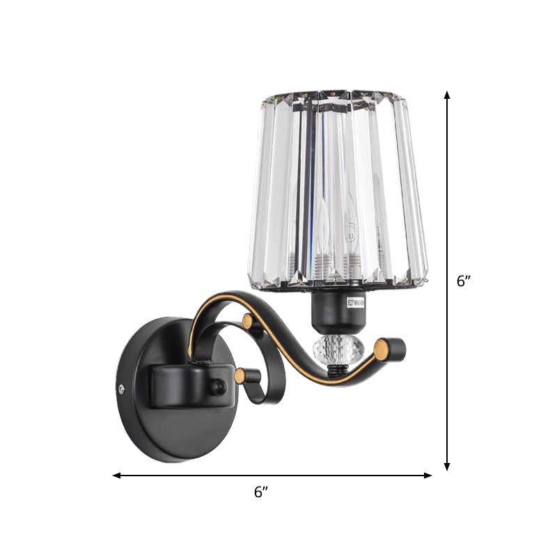 1/2-Bulb Tapered Sconce Lamp Modern Black Crystal Block Wall Light Fixture for Living Room