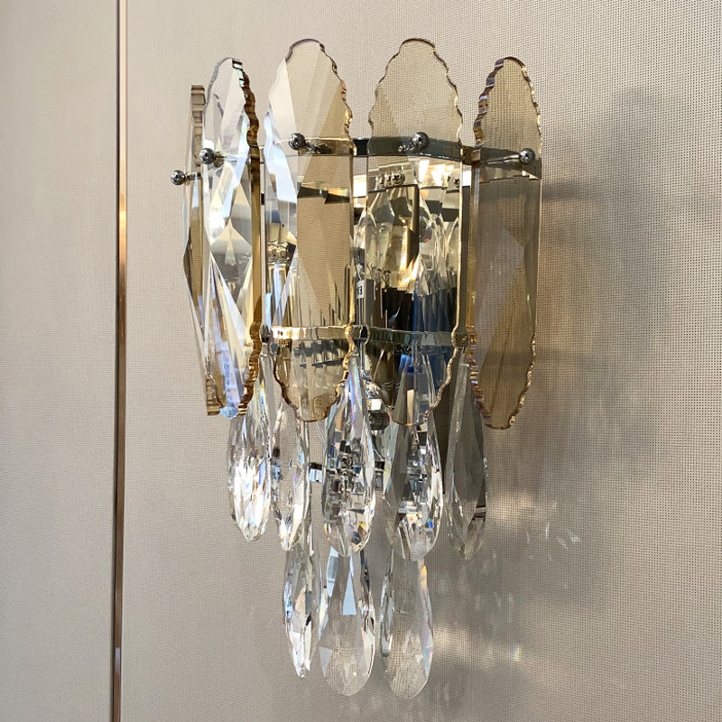 Modern Layered Wall Lighting 2 Lights Clear and Champagne/Smoke Gray Crystal Wall Sconce Light Fixture