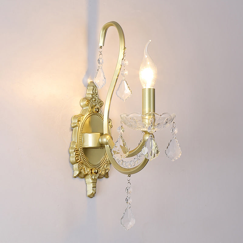 Lampada con funce a parete di candele rurali 1/2-testa Funzione illuminazione a parete in cristallo in oro per soggiorno