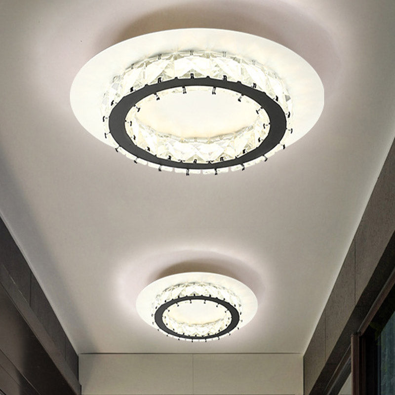 Circular Corridor Flush Mount Minimalism K9 Crystal LED White Ceiling Light in Warm/White Light