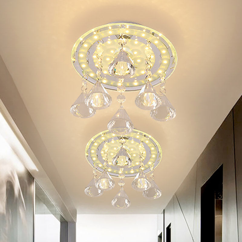 LED Circle Flush Mount Lamp Simple Clear K9 Crystal Ceiling Light Fixture for Hallway