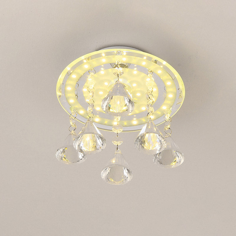 LED Circle Flush Mount Lamp Simple Clear K9 Crystal Ceiling Light Fixture for Hallway