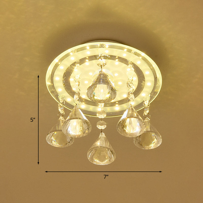 LED Circle Flush Mount Lamp Simple Clear K9 Crystal Ceiling Light Fixture for Hallway