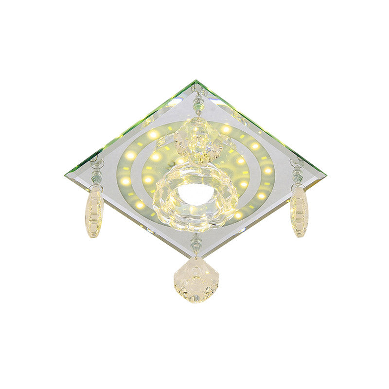 Square Clear Crystal Flushmount Minimalist LED Hallway Close to Ceiling Lighting Fixture