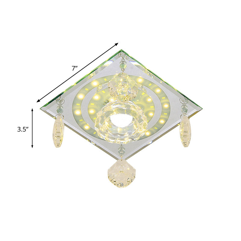 Square Clear Crystal Flushmount Minimalist LED Hallway Close to Ceiling Lighting Fixture