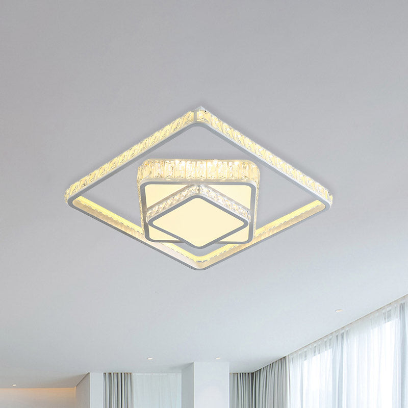Quadratische Kristall Deckenbeleuchtung Moderne LED-Schlafzimmer Flush Montage Licht Armatur in Weiß