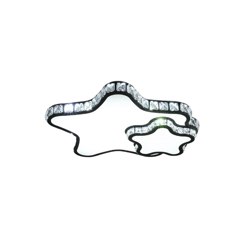 Schwarze LED-Deckenleuchte, moderne, klare Kristall-Doppelstern-Unterputzleuchte