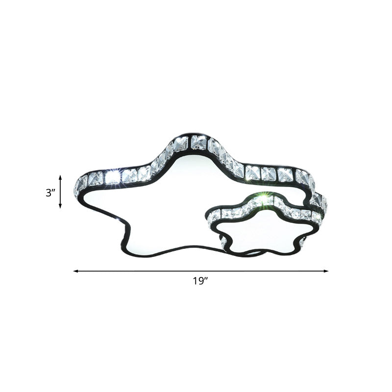 Schwarze LED-Deckenleuchte, moderne, klare Kristall-Doppelstern-Unterputzleuchte