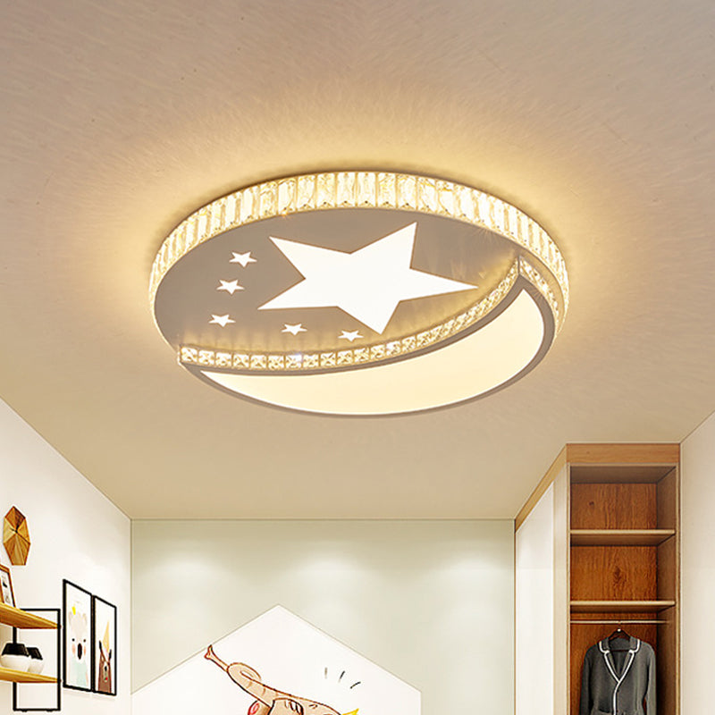 Star and Moon Crystal Flush Light Contemporary LED Bedroom Flush Mount Recessed Lighting in White