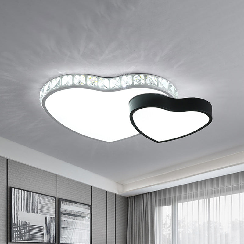 LED Crystal Ceiling Mounted Fixture Contemporary Black-White Moon and Star/Loving Heart Bedroom Flushmount