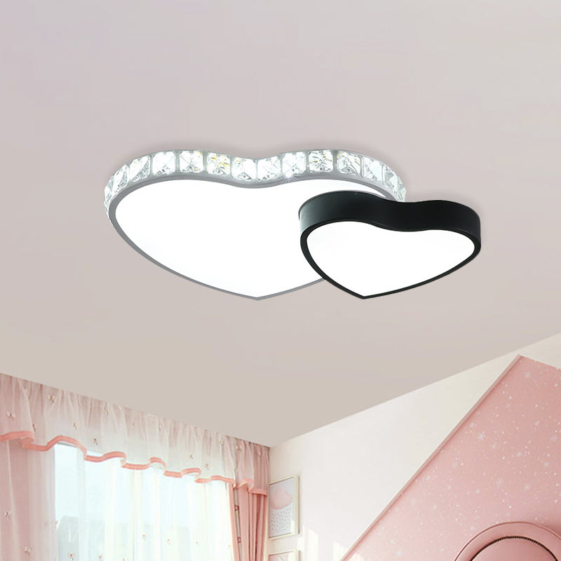 LED Crystal Ceiling Mounted Fixture Contemporary Black-White Moon and Star/Loving Heart Bedroom Flushmount