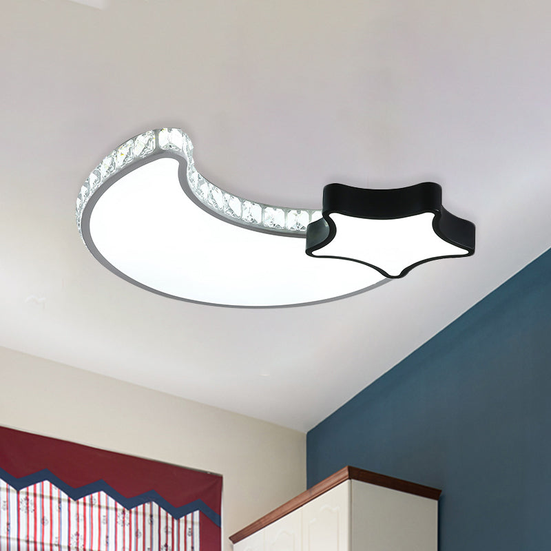 LED Crystal Ceiling Mounted Fixture Contemporary Black-White Moon and Star/Loving Heart Bedroom Flushmount