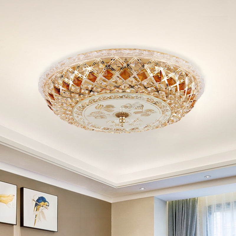 Round Bedroom Flush Mount Lamp Modern Hand-Cut Crystal LED Gold Ceiling Light Fixture