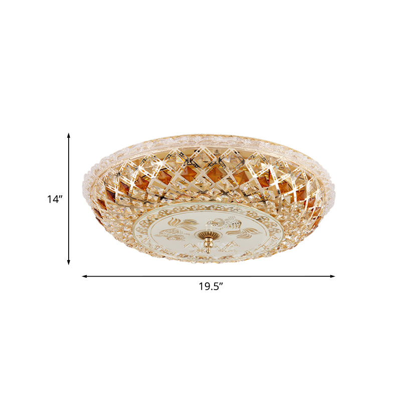 Round Bedroom Flush Mount Lamp Modern Hand-Cut Crystal LED Gold Ceiling Light Fixture
