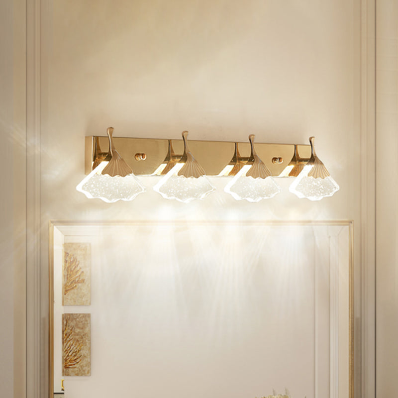 Bubble Crystal Gold Vanity Light Ginkgo 4 Bulbs Modernist Wall Mount Lamp for Bathroom
