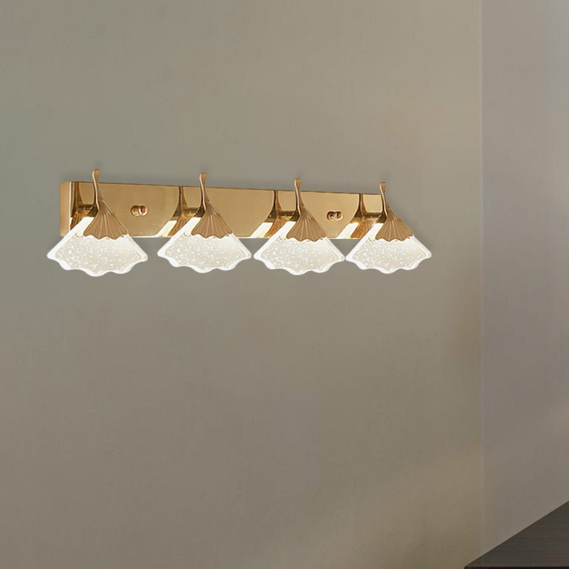 Bubble Crystal Gold Vanity Light Ginkgo 4 Bulbs Modernist Wall Mount Lamp for Bathroom