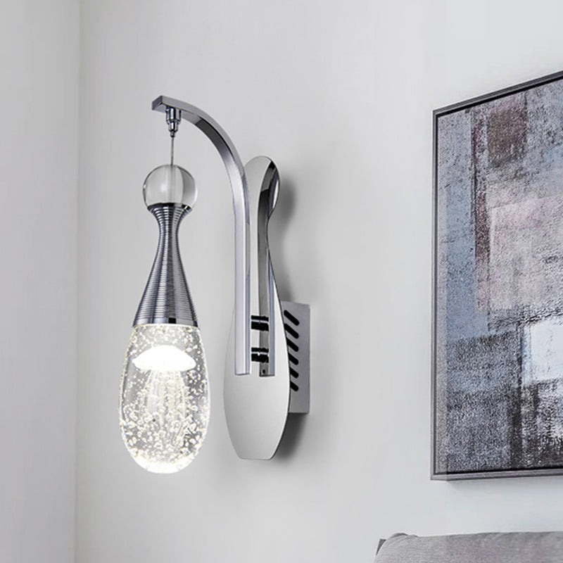 Chrome LED Wall Sconce Light Minimalisme Gend Crystal Teardrop Wall Éclairage