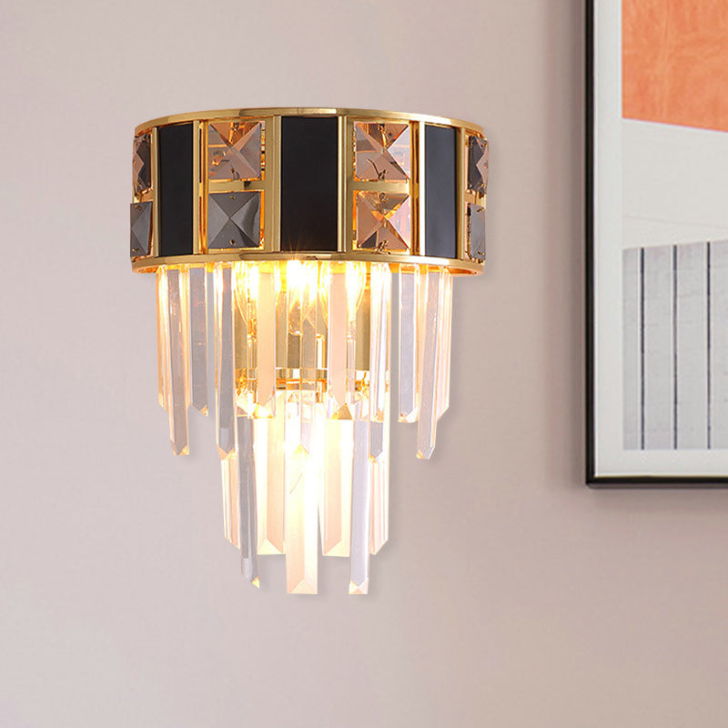 Lampe murale à plusieurs niveaux noire et or simplicité transparent k9 cristal 3 têtes de salon monture murale luminaire