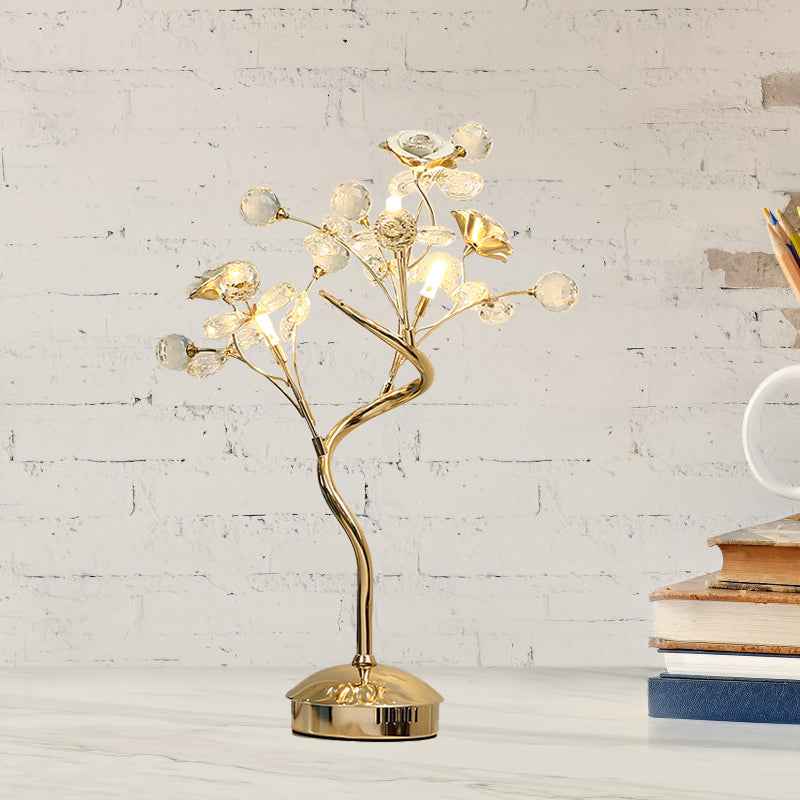 White/Pink Floret Table Lighting Pastoral Style Crystal 3 Heads Lounge Night Lamp with Ceramic Accent