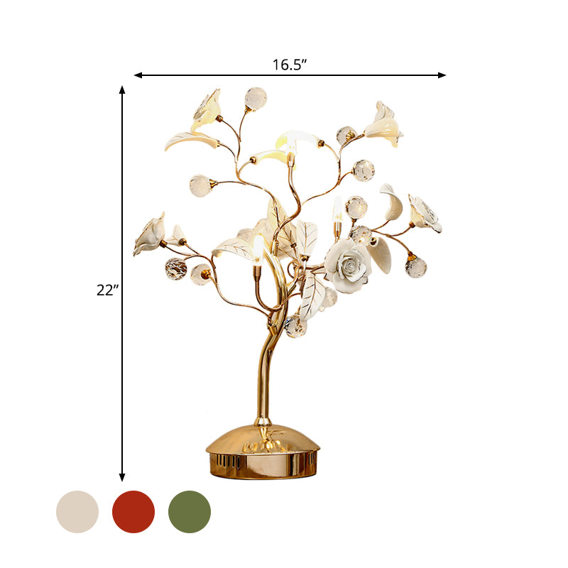 Bloemboom met 3 bol Nachtlamp Koreaanse tuin Wit/rood/groene keramische tafellicht met gouden stengel
