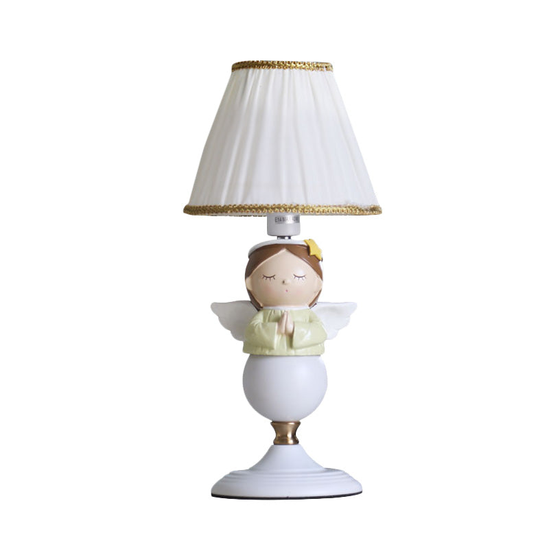 Resin Angel Night Table Light Cartoon 1 lamp Wit nachtkastje Lamp met emmerstofschaduw