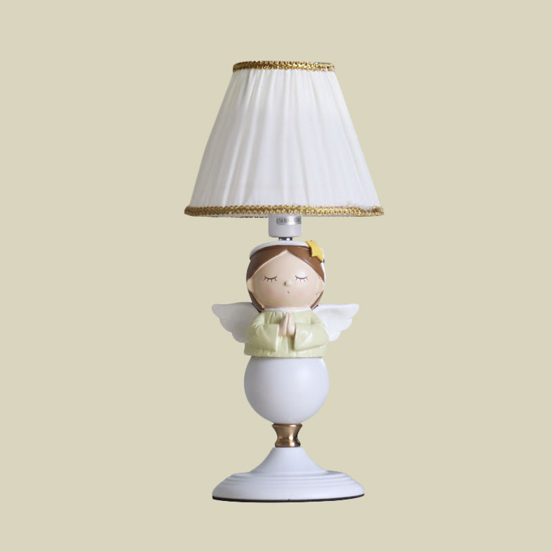 Resin Angel Night Table Light Cartoon 1 lamp Wit nachtkastje Lamp met emmerstofschaduw