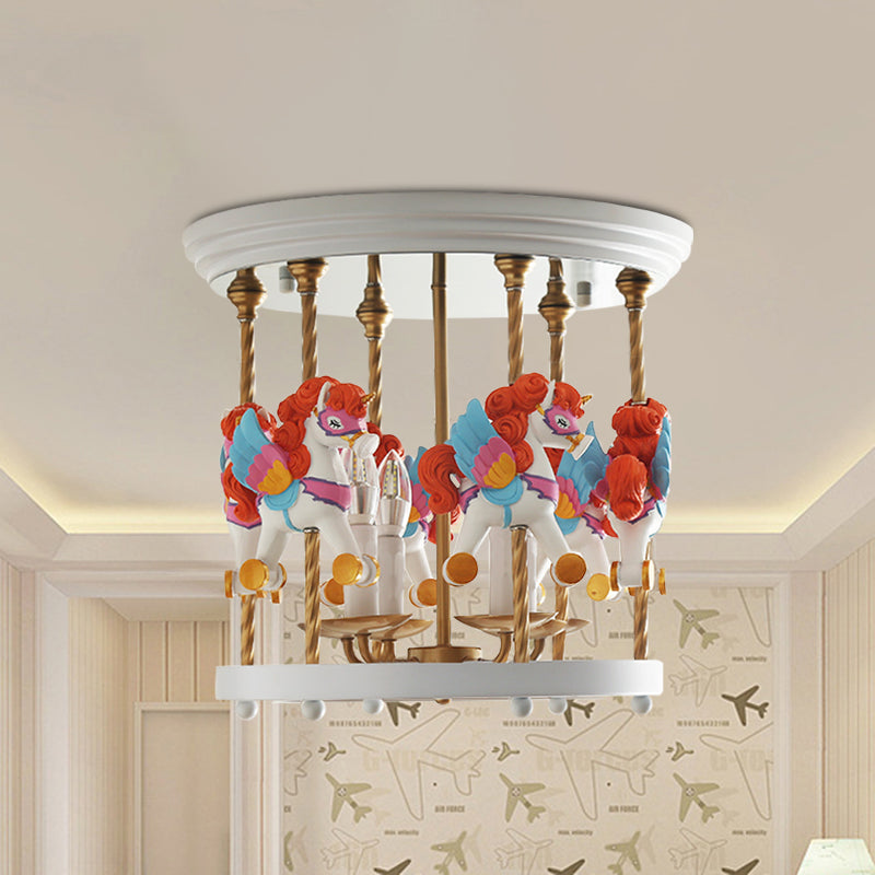 Carrousel en métal semi-rinceur anneau 4-bulbe rouge / rose / jaune monture d'éclairage à monture pour la chambre d'enfants