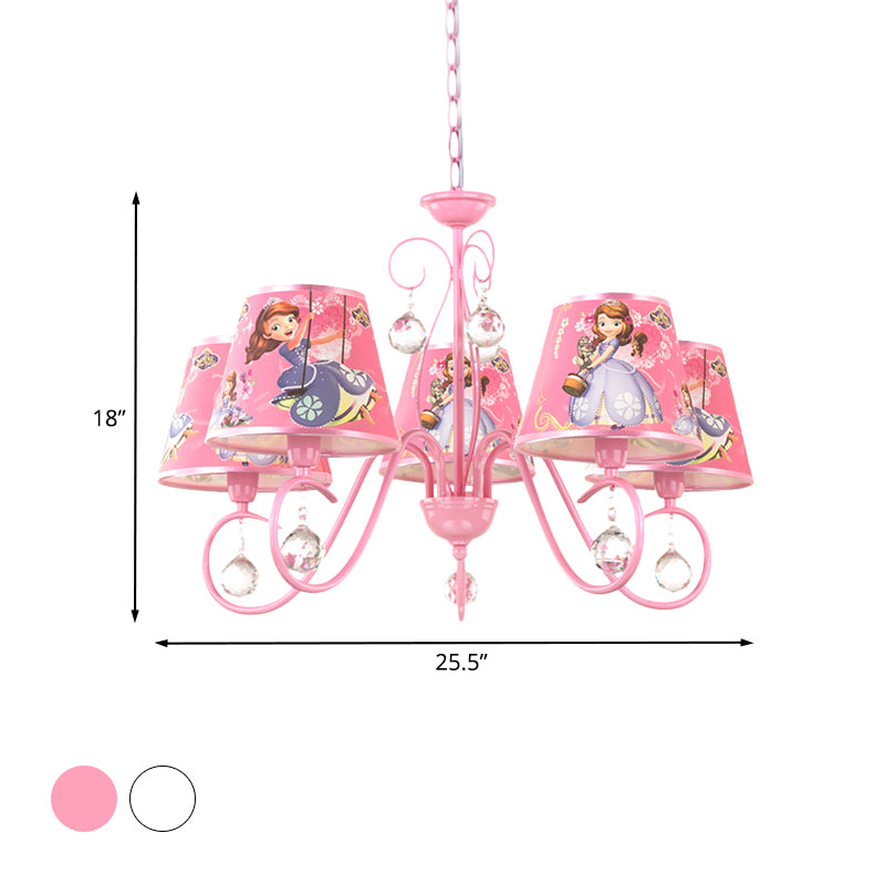 5/6 Bulbs Nursery Ceiling Chandelier Kids White/Pink Pendant Light Fixture with Bucket Fabric Shade