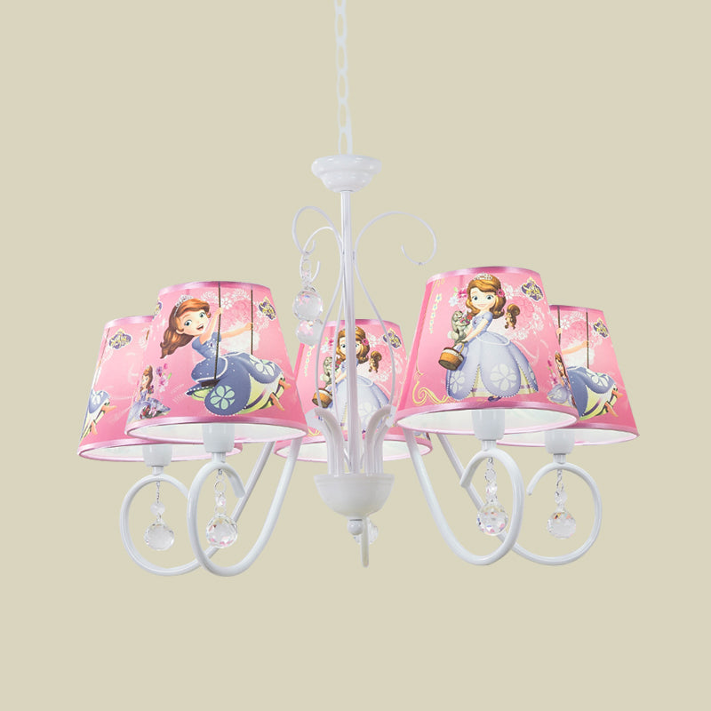 5/6 Bulbs Nursery Ceiling Chandelier Kids White/Pink Pendant Light Fixture with Bucket Fabric Shade