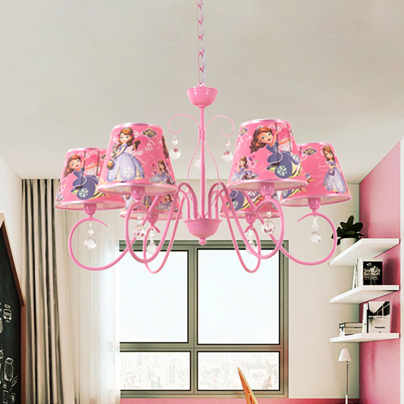5/6 Bulbs Nursery Ceiling Chandelier Kids White/Pink Pendant Light Fixture with Bucket Fabric Shade