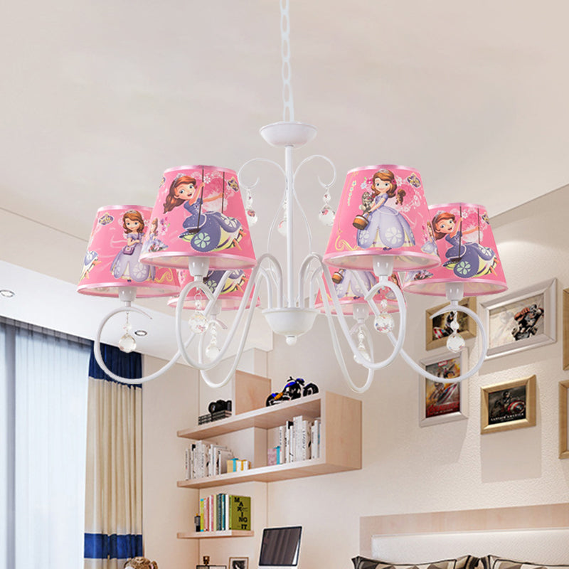5/6 Bulbs Nursery Ceiling Chandelier Kids White/Pink Pendant Light Fixture with Bucket Fabric Shade