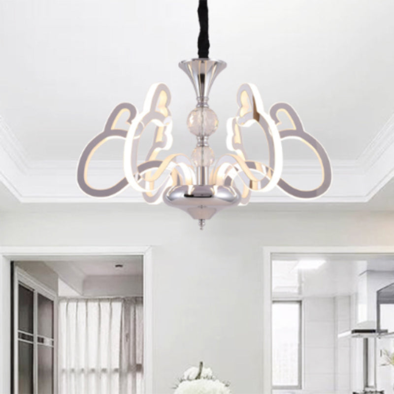 Acrylic Chrome Suspension Lamp Heart Shaped 6 Lights Contemporary Chandelier with Crystal Accent
